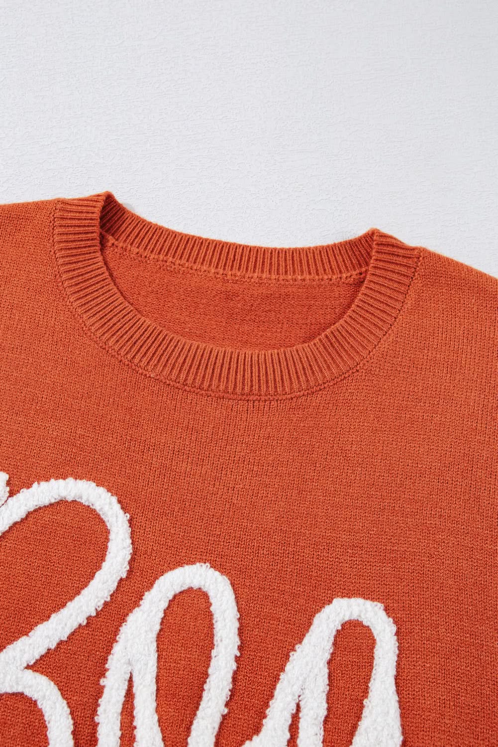 Orange Boo Knitted Pattern Ribbed Edge Drop Shoulder Sweater - Love Salve